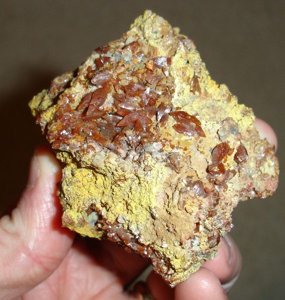 Wulfenite (tetragonal crystals) on limonite