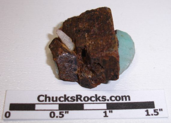Amazonite and limonite pseudomorph - Thumbnail size specimen