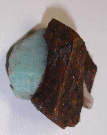 Amazonite and limonite pseudomorph - Thumbnail size specimen