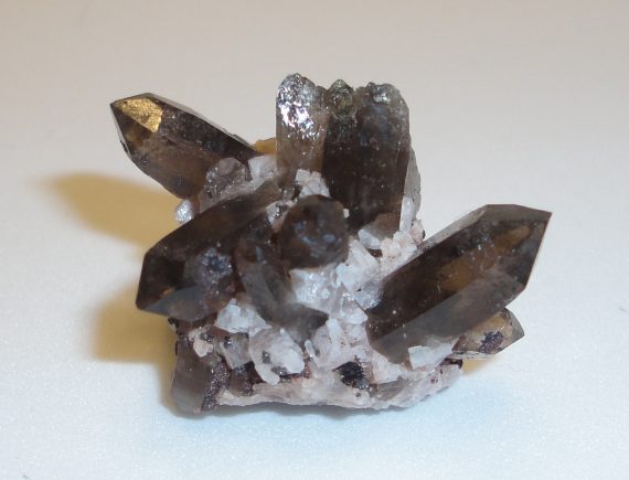 Smoky quartz, microcline, and albite - Thumbnail size specimen