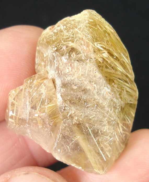 Golden rutile in clear quartz